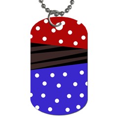 Mixed Polka Dots And Lines Pattern, Blue, Red, Brown Dog Tag (one Side) by Casemiro