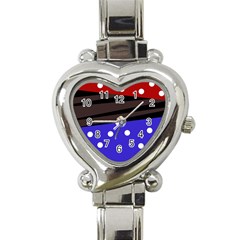 Mixed Polka Dots And Lines Pattern, Blue, Red, Brown Heart Italian Charm Watch by Casemiro