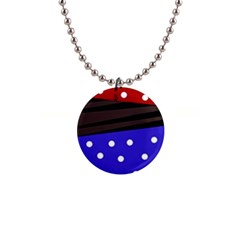 Mixed Polka Dots And Lines Pattern, Blue, Red, Brown 1  Button Necklace by Casemiro