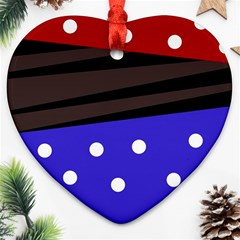 Mixed Polka Dots And Lines Pattern, Blue, Red, Brown Heart Ornament (two Sides) by Casemiro