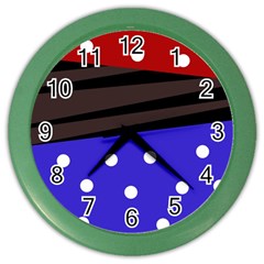 Mixed Polka Dots And Lines Pattern, Blue, Red, Brown Color Wall Clock by Casemiro