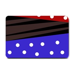 Mixed Polka Dots And Lines Pattern, Blue, Red, Brown Small Doormat  by Casemiro