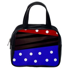 Mixed Polka Dots And Lines Pattern, Blue, Red, Brown Classic Handbag (one Side) by Casemiro