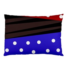 Mixed Polka Dots And Lines Pattern, Blue, Red, Brown Pillow Case by Casemiro