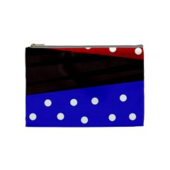 Mixed Polka Dots And Lines Pattern, Blue, Red, Brown Cosmetic Bag (medium) by Casemiro