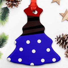 Mixed Polka Dots And Lines Pattern, Blue, Red, Brown Ornament (christmas Tree) 