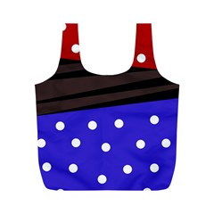 Mixed Polka Dots And Lines Pattern, Blue, Red, Brown Full Print Recycle Bag (m) by Casemiro