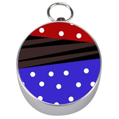 Mixed Polka Dots And Lines Pattern, Blue, Red, Brown Silver Compasses by Casemiro