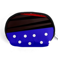 Mixed Polka Dots And Lines Pattern, Blue, Red, Brown Accessory Pouch (medium) by Casemiro