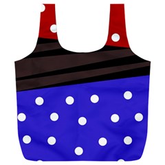 Mixed Polka Dots And Lines Pattern, Blue, Red, Brown Full Print Recycle Bag (xxxl) by Casemiro