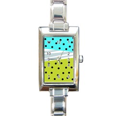 Mixed Polka Dots And Lines Pattern, Blue, Yellow, Silver, White Colors Rectangle Italian Charm Watch by Casemiro