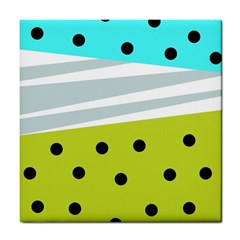 Mixed Polka Dots And Lines Pattern, Blue, Yellow, Silver, White Colors Tile Coaster by Casemiro