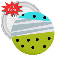 Mixed Polka Dots And Lines Pattern, Blue, Yellow, Silver, White Colors 3  Buttons (10 Pack)  by Casemiro