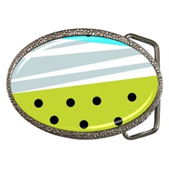 Mixed Polka Dots And Lines Pattern, Blue, Yellow, Silver, White Colors Belt Buckles by Casemiro