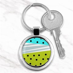 Mixed Polka Dots And Lines Pattern, Blue, Yellow, Silver, White Colors Key Chain (round) by Casemiro