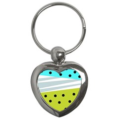 Mixed Polka Dots And Lines Pattern, Blue, Yellow, Silver, White Colors Key Chain (heart) by Casemiro