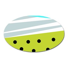 Mixed Polka Dots And Lines Pattern, Blue, Yellow, Silver, White Colors Oval Magnet by Casemiro