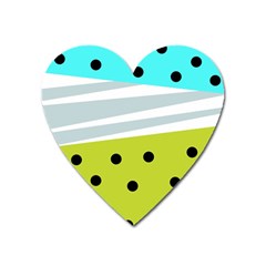 Mixed Polka Dots And Lines Pattern, Blue, Yellow, Silver, White Colors Heart Magnet by Casemiro