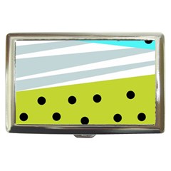 Mixed Polka Dots And Lines Pattern, Blue, Yellow, Silver, White Colors Cigarette Money Case by Casemiro