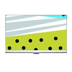 Mixed Polka Dots And Lines Pattern, Blue, Yellow, Silver, White Colors Business Card Holder by Casemiro