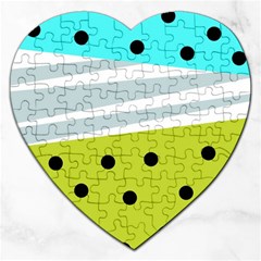 Mixed Polka Dots And Lines Pattern, Blue, Yellow, Silver, White Colors Jigsaw Puzzle (heart) by Casemiro