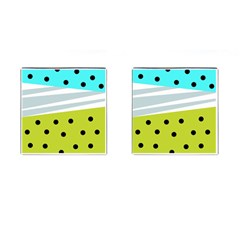 Mixed Polka Dots And Lines Pattern, Blue, Yellow, Silver, White Colors Cufflinks (square) by Casemiro