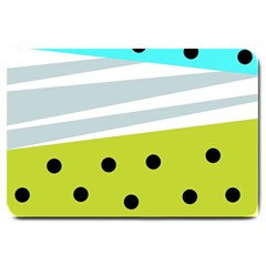 Mixed Polka Dots And Lines Pattern, Blue, Yellow, Silver, White Colors Large Doormat  by Casemiro