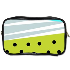 Mixed Polka Dots And Lines Pattern, Blue, Yellow, Silver, White Colors Toiletries Bag (one Side) by Casemiro