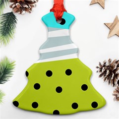 Mixed Polka Dots And Lines Pattern, Blue, Yellow, Silver, White Colors Christmas Tree Ornament (two Sides) by Casemiro