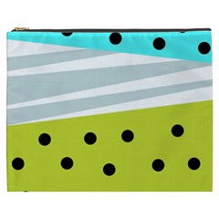 Mixed Polka Dots And Lines Pattern, Blue, Yellow, Silver, White Colors Cosmetic Bag (xxxl) by Casemiro