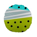 Mixed polka dots and lines pattern, blue, yellow, silver, white colors Standard 15  Premium Round Cushions Back