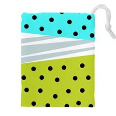 Mixed Polka Dots And Lines Pattern, Blue, Yellow, Silver, White Colors Drawstring Pouch (5xl) by Casemiro