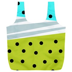 Mixed Polka Dots And Lines Pattern, Blue, Yellow, Silver, White Colors Full Print Recycle Bag (xxl)