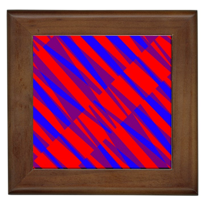 Geometric blocks, blue and red triangles, abstract pattern Framed Tile