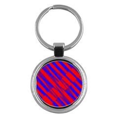 Geometric Blocks, Blue And Red Triangles, Abstract Pattern Key Chain (round) by Casemiro