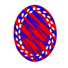 Geometric Blocks, Blue And Red Triangles, Abstract Pattern Oval Filigree Ornament (two Sides) by Casemiro