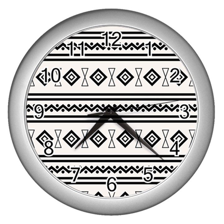 Black And White Aztec Wall Clock (Silver)