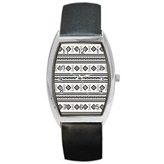 Black And White Aztec Barrel Style Metal Watch by tmsartbazaar