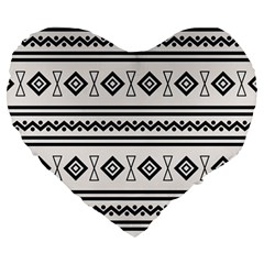 Black And White Aztec Large 19  Premium Heart Shape Cushions by tmsartbazaar