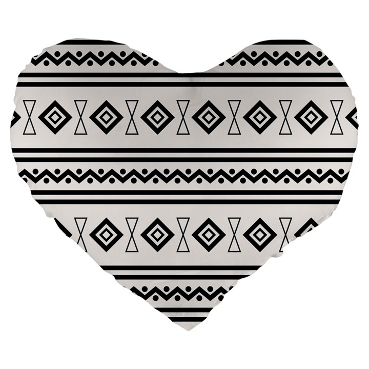 Black And White Aztec Large 19  Premium Heart Shape Cushions