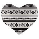 Black And White Aztec Large 19  Premium Heart Shape Cushions Back