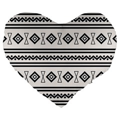 Black And White Aztec Large 19  Premium Flano Heart Shape Cushions by tmsartbazaar