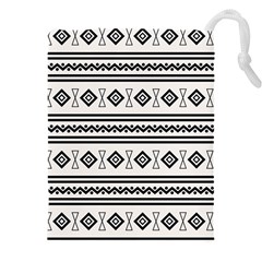 Black And White Aztec Drawstring Pouch (5xl) by tmsartbazaar