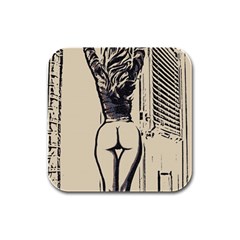 Morning My Dear    Sweet Perfection, Girl Stretching In The Bedroom Rubber Square Coaster (4 Pack)  by Casemiro