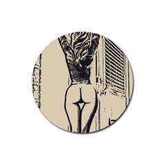 Morning My Dear    Sweet Perfection, Girl Stretching In The Bedroom Rubber Coaster (round)  by Casemiro