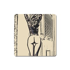 Morning My Dear    Sweet Perfection, Girl Stretching In The Bedroom Square Magnet by Casemiro