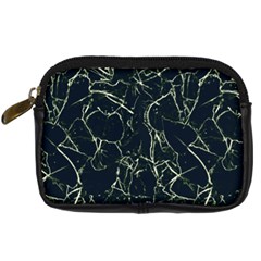 Neon Silhouette Leaves Print Pattern Digital Camera Leather Case by dflcprintsclothing