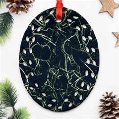 Neon Silhouette Leaves Print Pattern Ornament (oval Filigree) by dflcprintsclothing