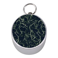 Neon Silhouette Leaves Print Pattern Mini Silver Compasses by dflcprintsclothing