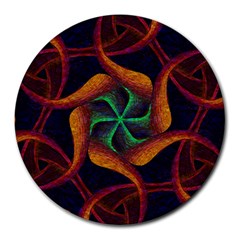 Teal Orange Burgundy Mandala Round Mousepads by Graphika